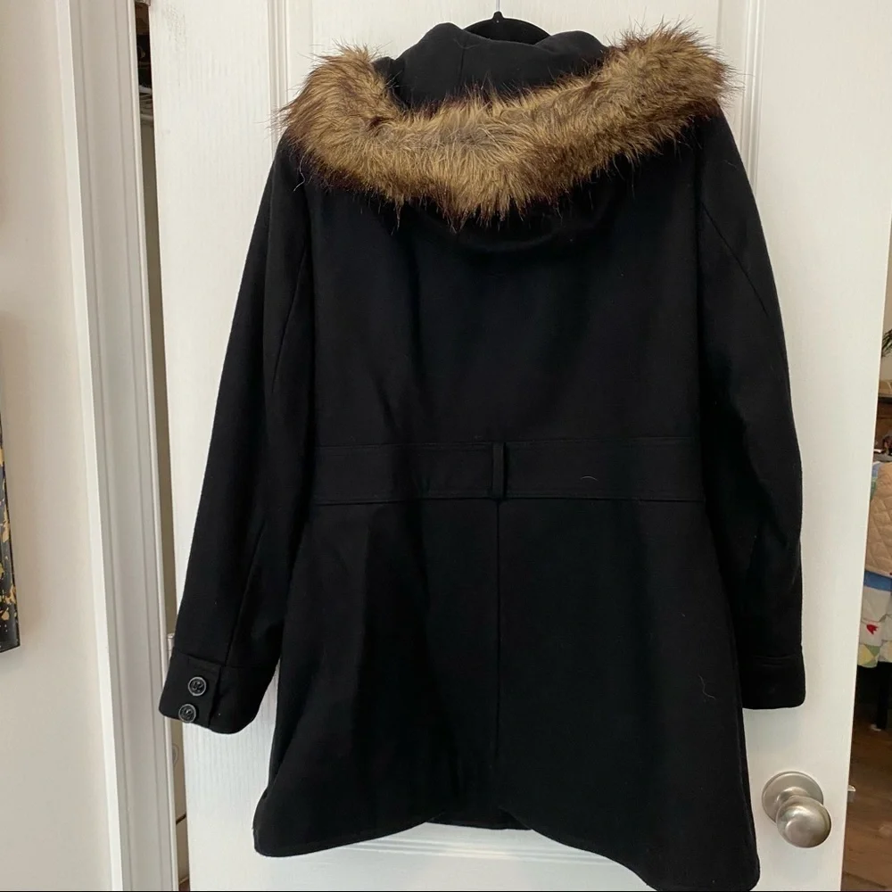 Espirit wool blend black faux fur trim hoodie size large